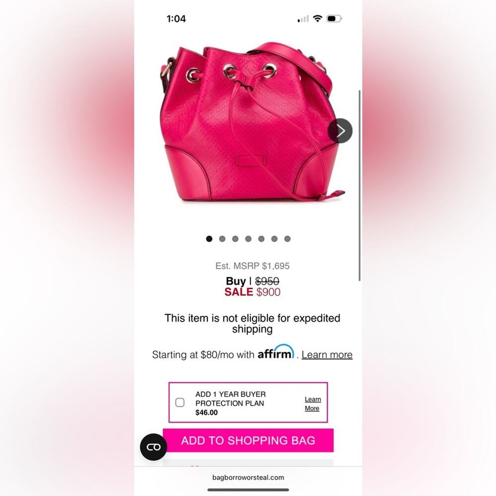 Gucci Diamente Pink Calfskin Leather Bucket Bag - Picture 6 of 7